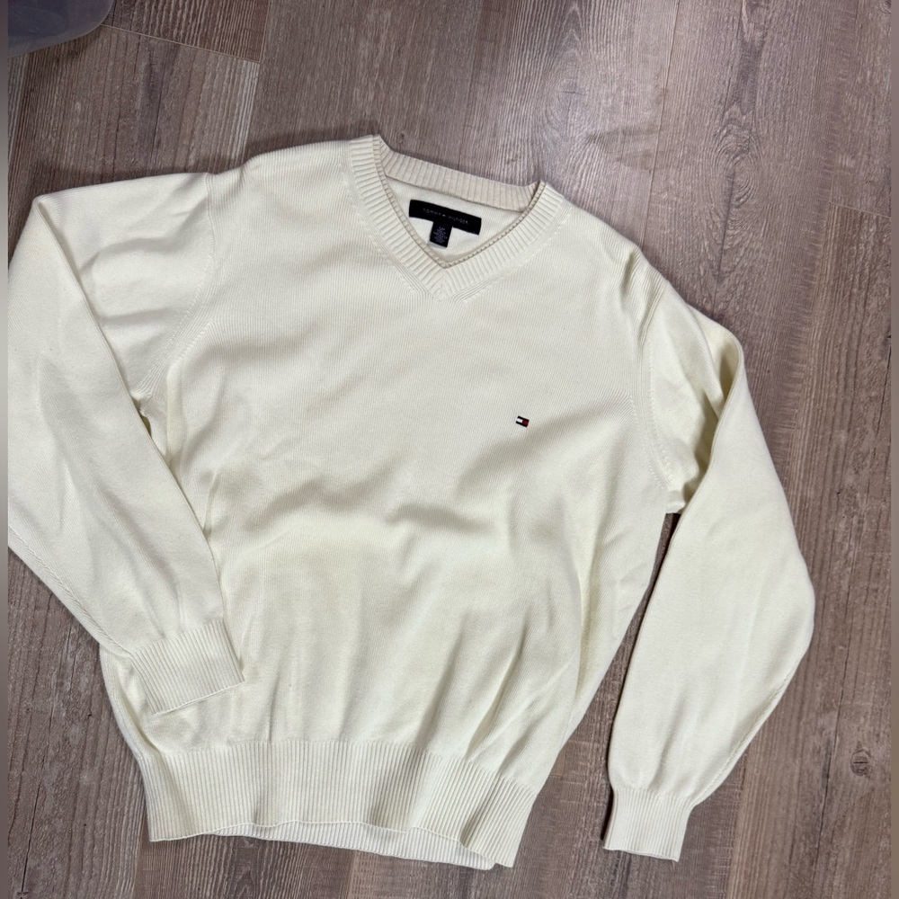 Tommy Hilfiger Men's Cotton V-Neck Cream Sweater small